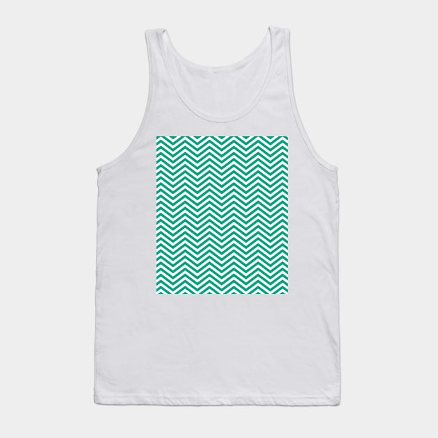 Dark Mint Green and White Chevron Pattern Tank Top by squeakyricardo